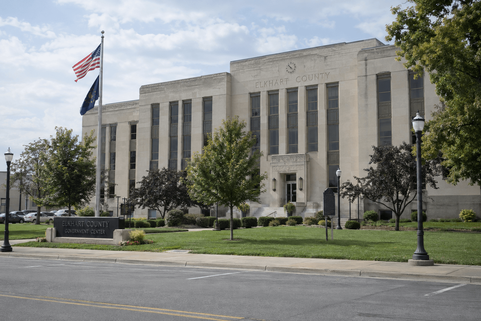Elkhart County government building representing the local setting and records involved in an Indiana injury claim.