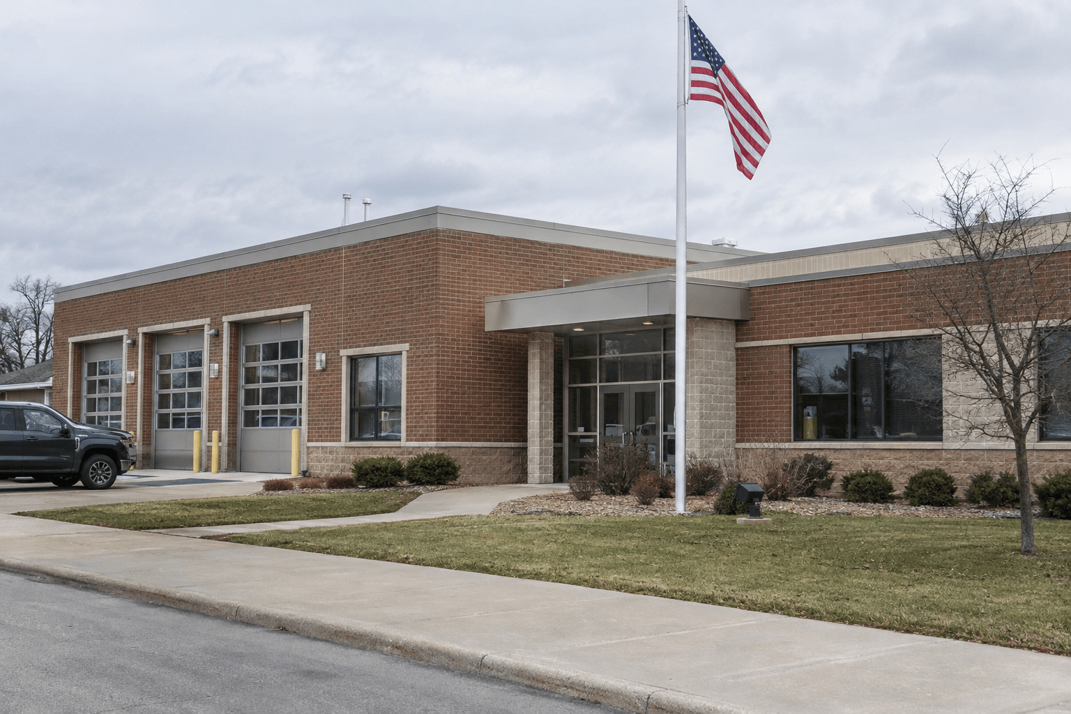 Indiana public safety building illustrating the police and animal-control reporting process after a Whitestown dog attack.