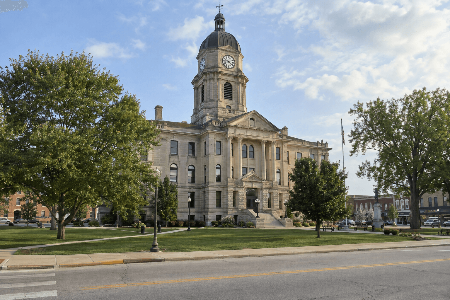 Indiana county courthouse exterior representing filing and comparative-fault issues after an Elkhart County crash.
