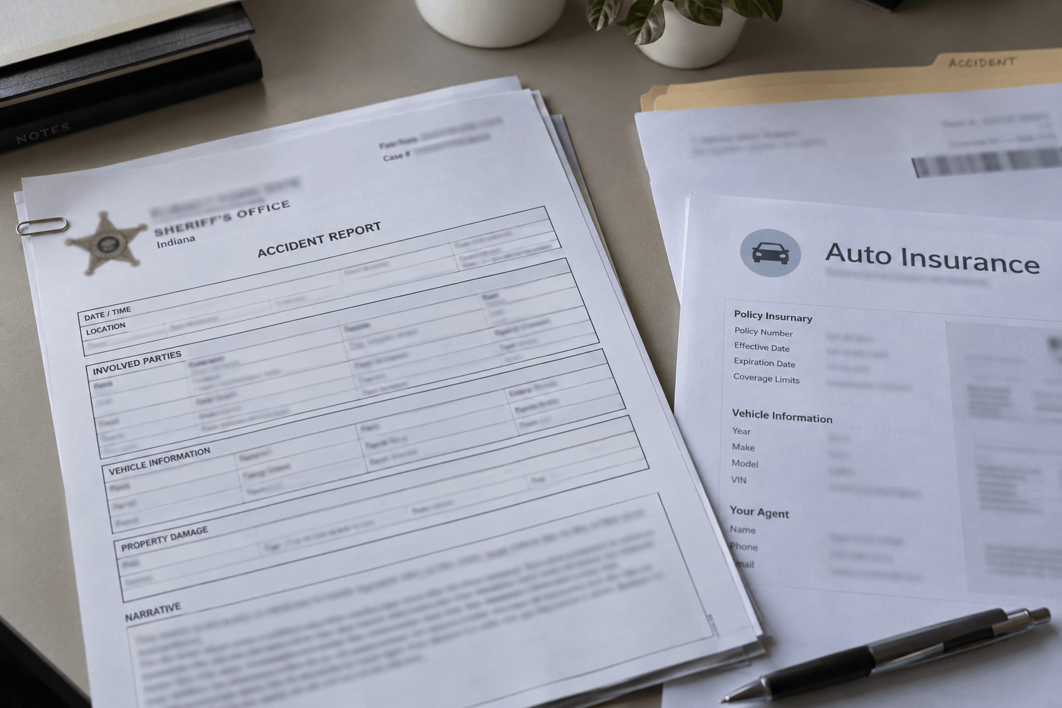 Crash report and insurance documents relevant to a Morgan County injury investigation.