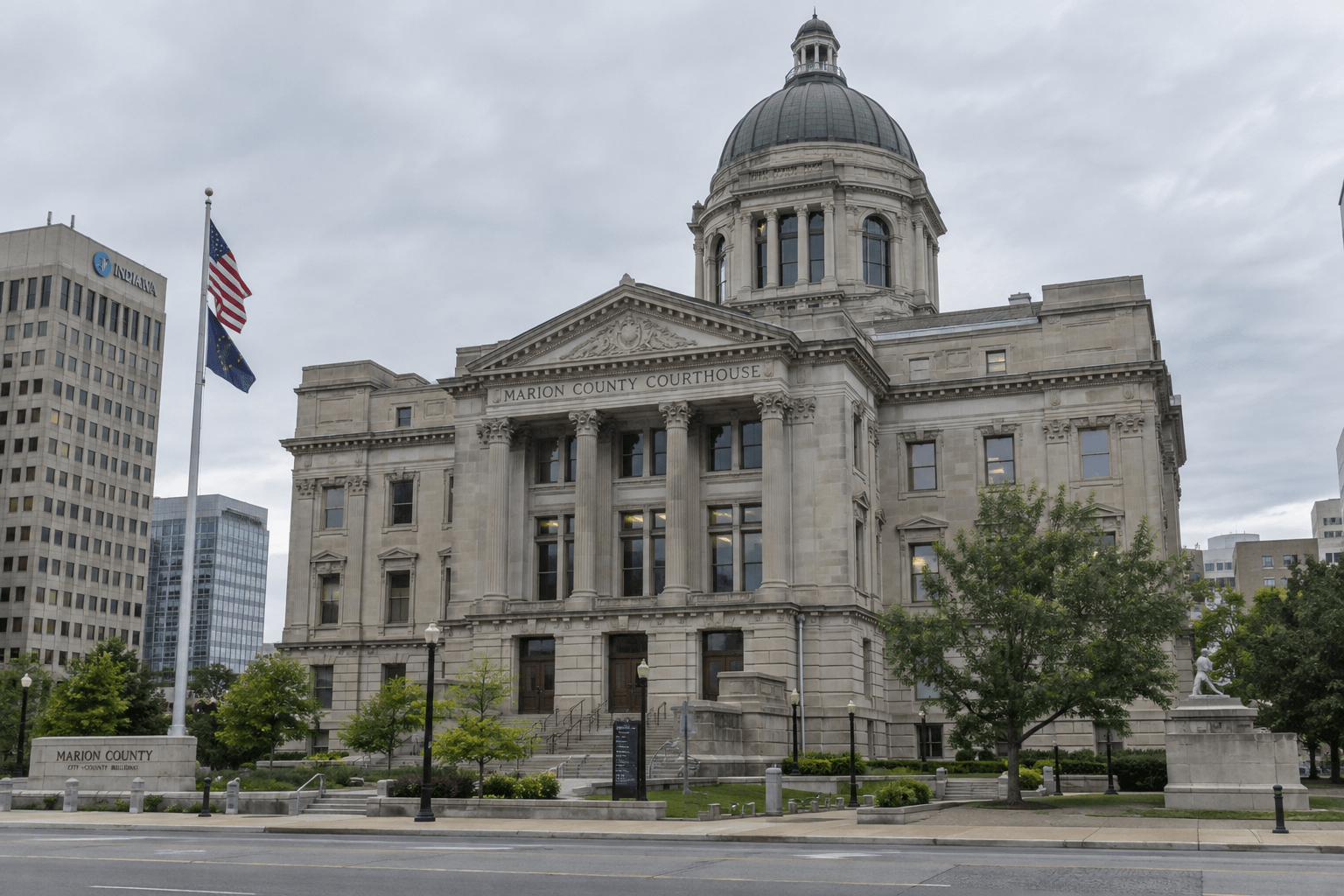 Marion County courthouse exterior in Indianapolis, representing the local setting for legal proceedings connected to an Indianapolis incident.