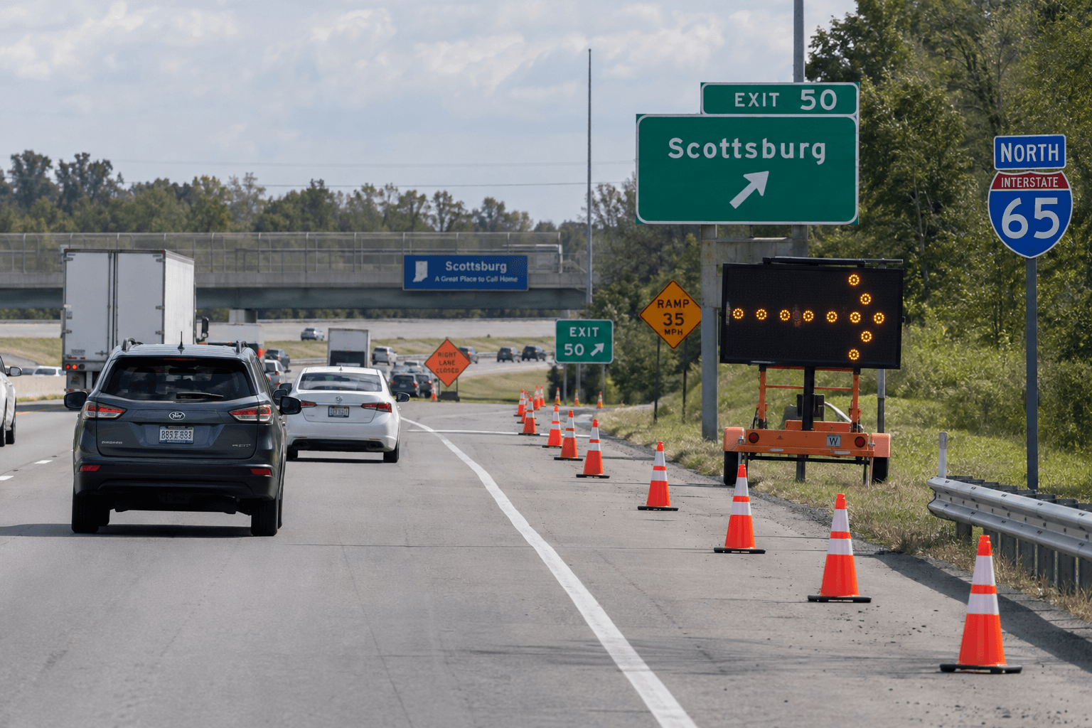 Traffic near Interstate 65 mile marker 24 by Scottsburg after a semi rollover closed the southbound lanes.