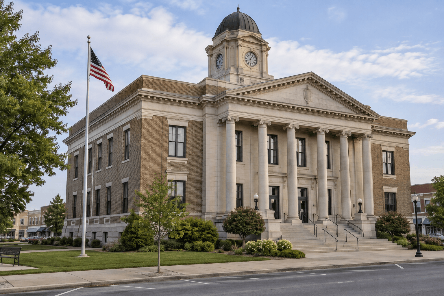 Indiana county courthouse exterior representing legal proceedings that may follow an injury crash in Scott County.