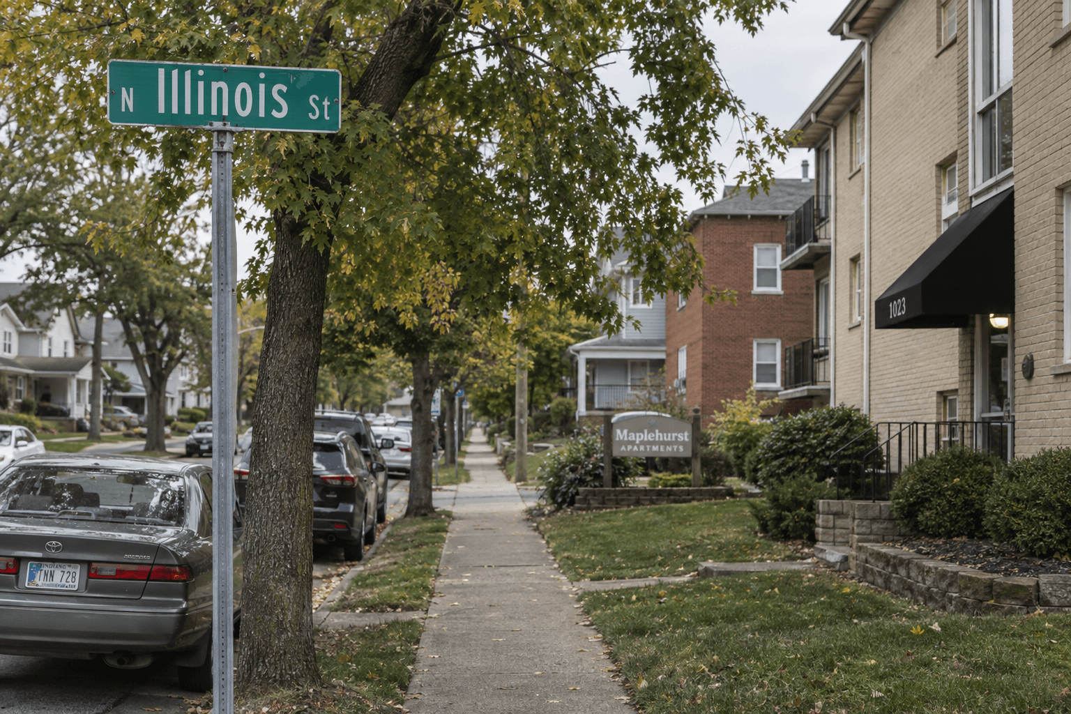 North Illinois Street area in Bloomington, Indiana, near the location of the reported shooting.