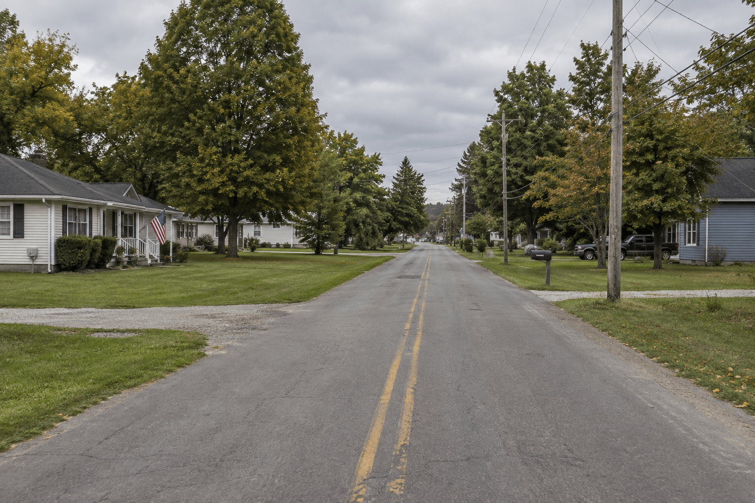 Residential county-road setting in Muncie, Indiana, illustrating the area where the reported pursuit ended.