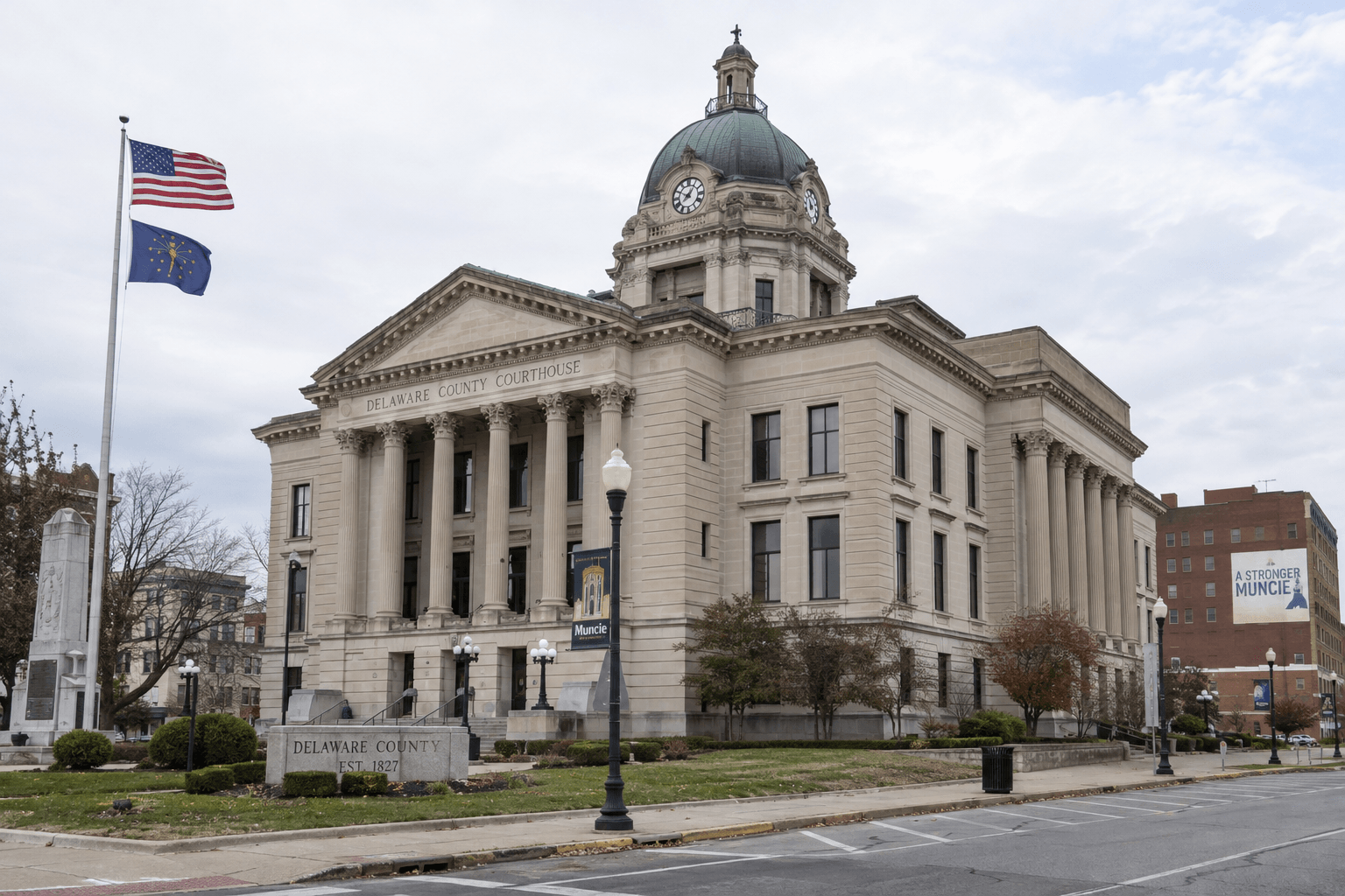 Delaware County courthouse in Muncie, where local civil matters may be handled after a Delaware County crash.