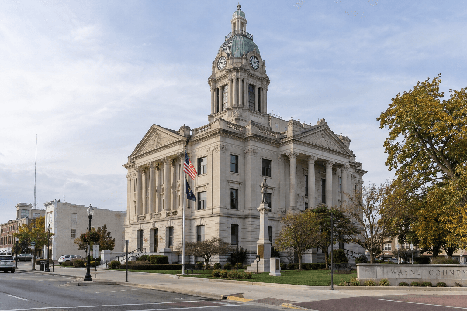 Wayne County courthouse in Richmond, Indiana, representing the local setting for legal questions after the South A Street apartment fire.