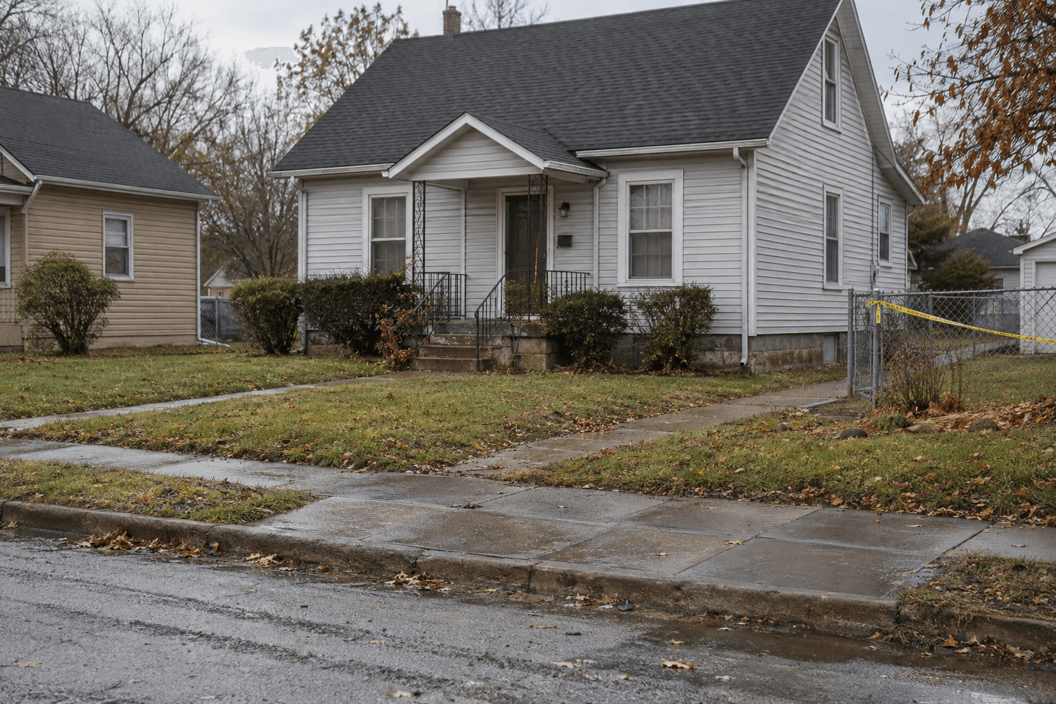 Residential home exterior in Evansville, where a house fire on East Delaware Street remains under investigation.