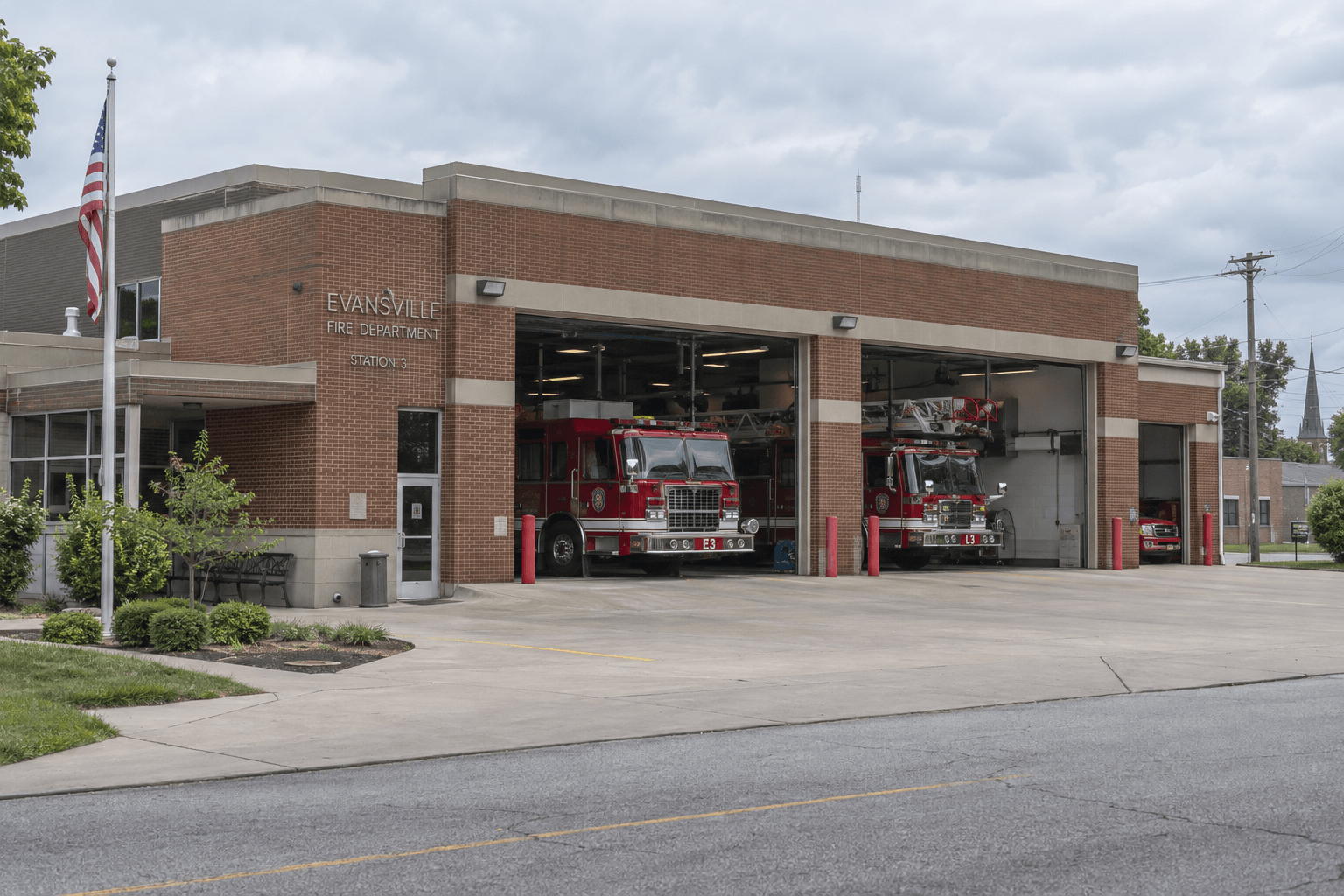Fire station exterior in Evansville, representing the public investigation and fire report process after the East Delaware Street fire.