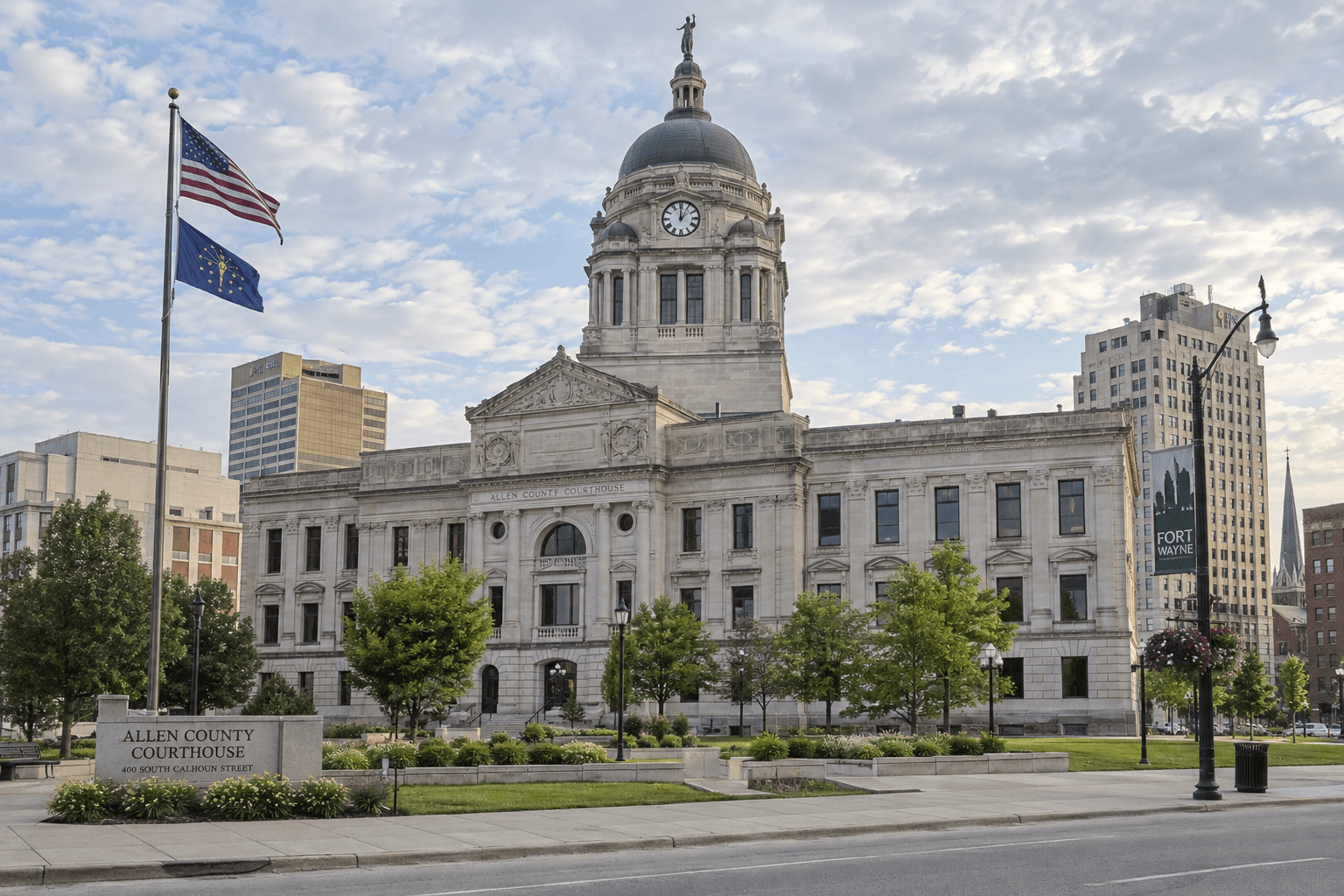 Allen County Courthouse in Fort Wayne, where court proceedings connected to an Allen County criminal case may occur.