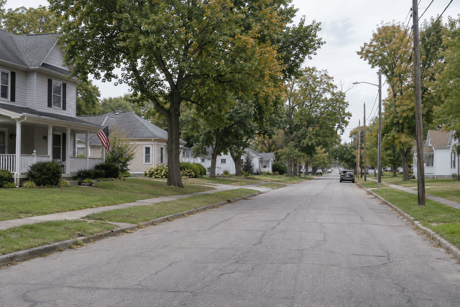 Residential street scene in Connersville, Indiana, representing the North Grand Avenue location connected to the 2022 case.