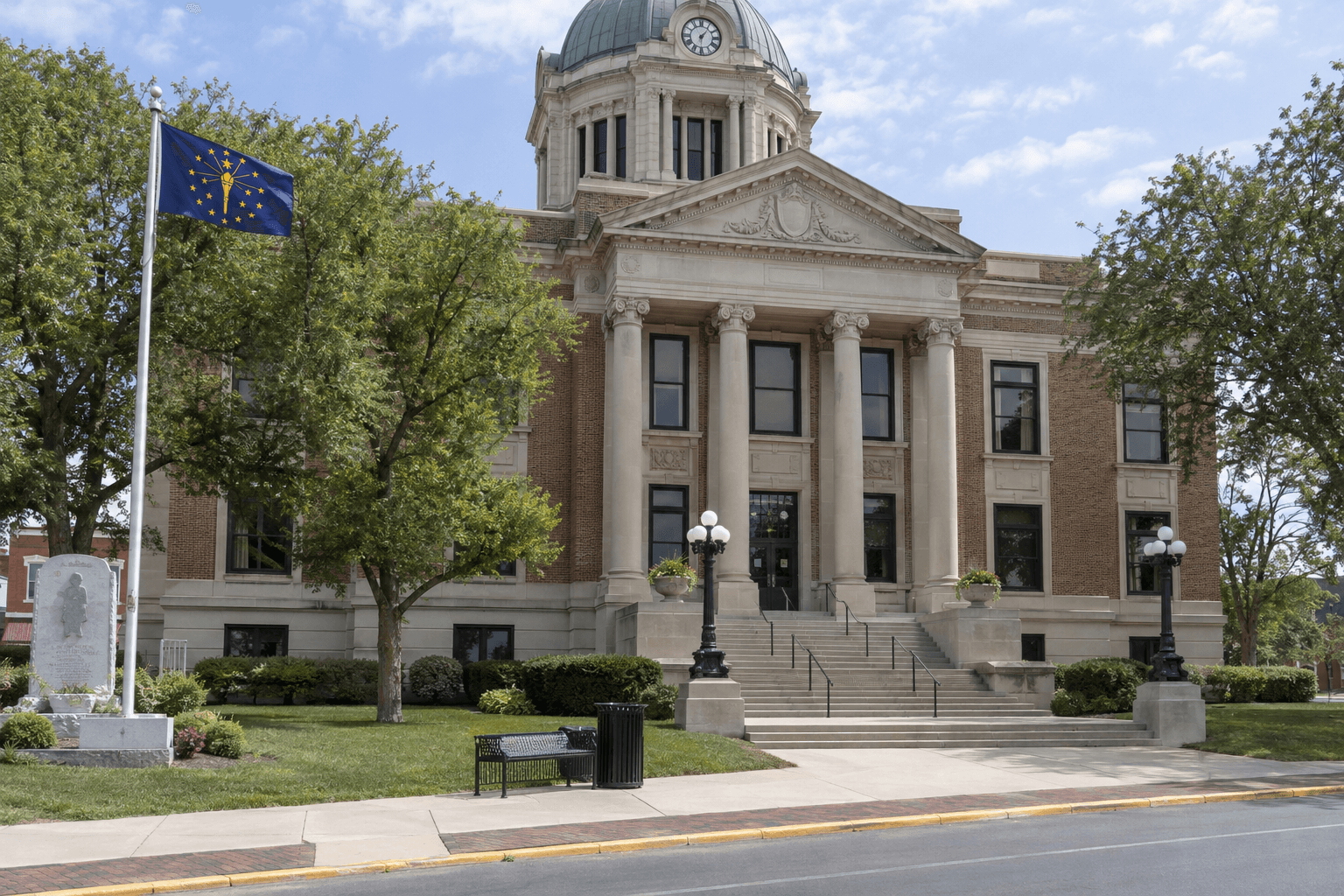 Indiana county courthouse exterior representing legal and filing issues after a fatal Grant County motorcycle crash.