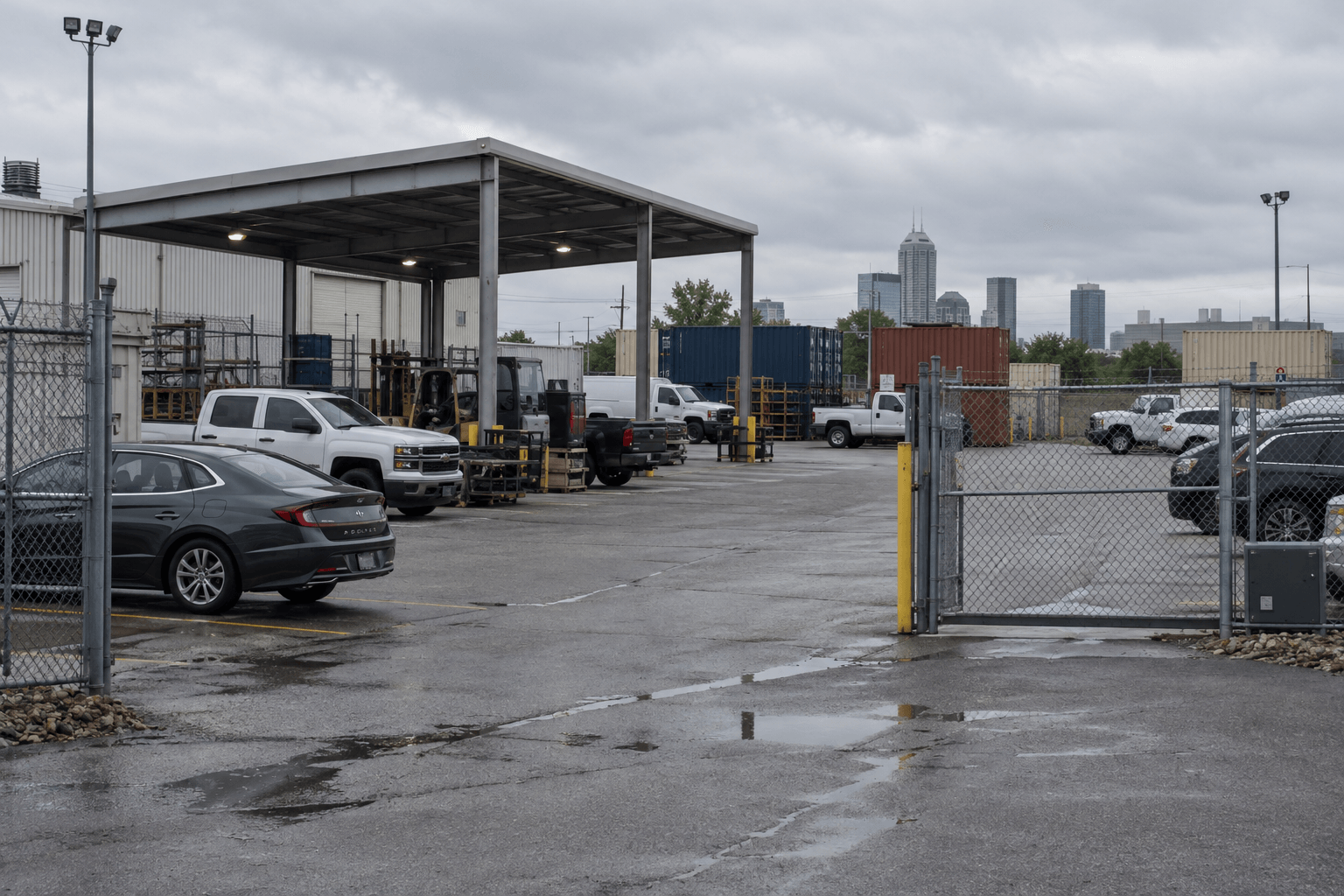 Industrial auto yard setting in Indianapolis relevant to the reported Stanley Avenue workplace fire.