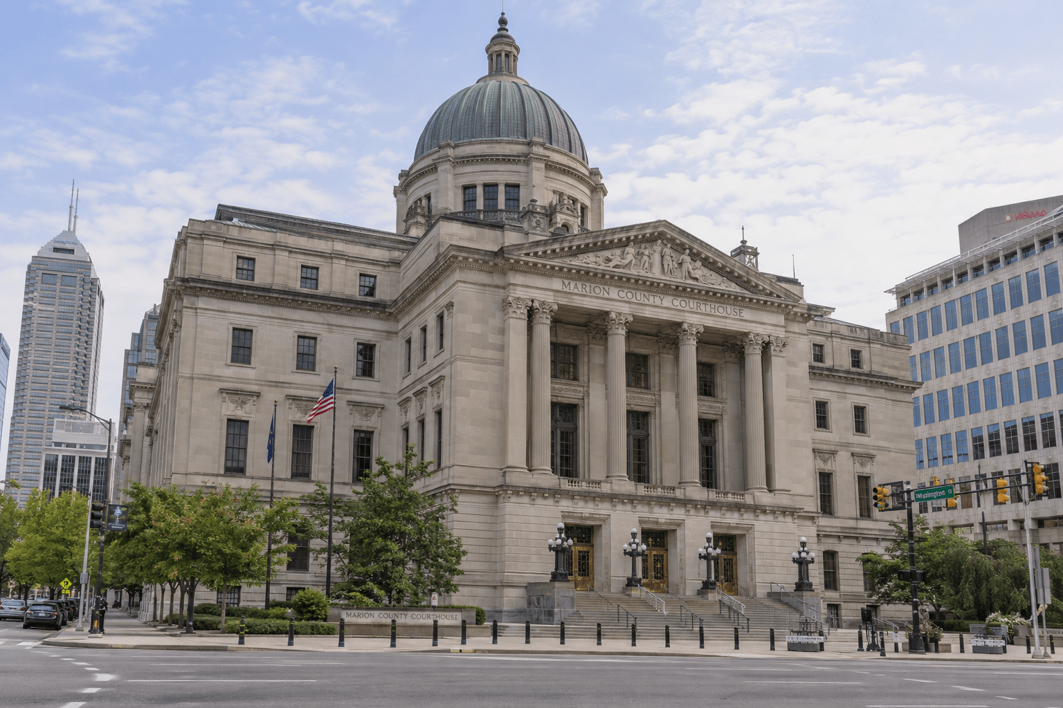 Marion County courthouse in Indianapolis, relevant to where a third-party civil injury case may be filed.