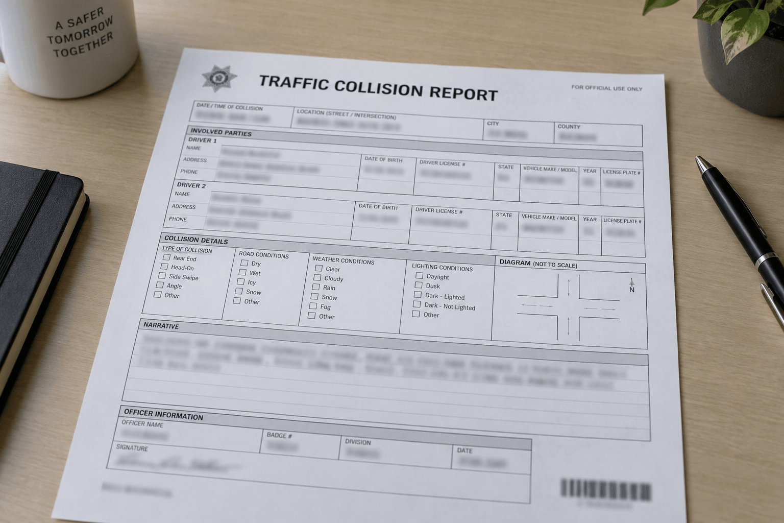 Public crash-report paperwork representing records from the Elkhart County collision investigation.