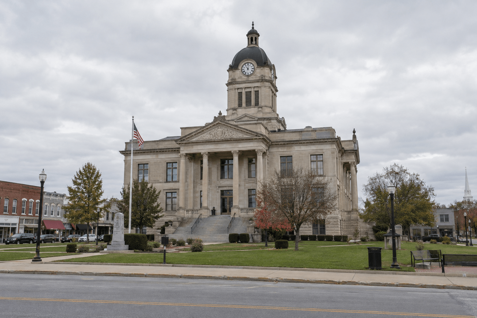 Indiana county courthouse exterior illustrating where civil issues arising from an Elkhart County truck crash may be addressed.