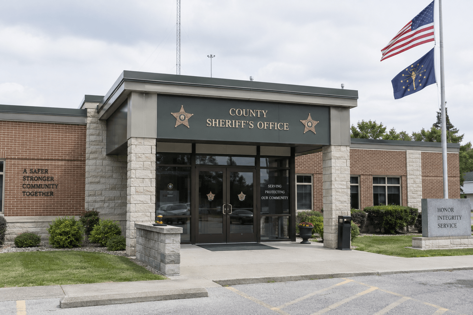 Generic Indiana county sheriff's office exterior representing the agency investigation of the Putnam County crash.
