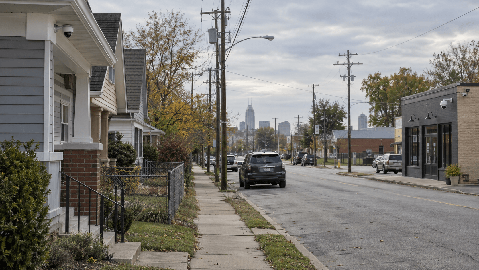 Homes and businesses on Indianapolis' west side, where investigators are seeking surveillance video related to the fatal bicycle hit-and-run.