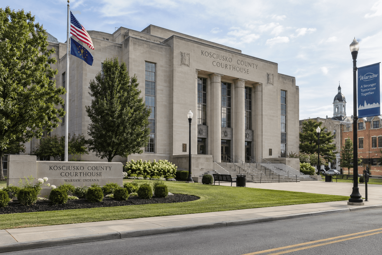 County courthouse exterior in Warsaw, illustrating legal filing issues connected with a Kosciusko County injury claim.