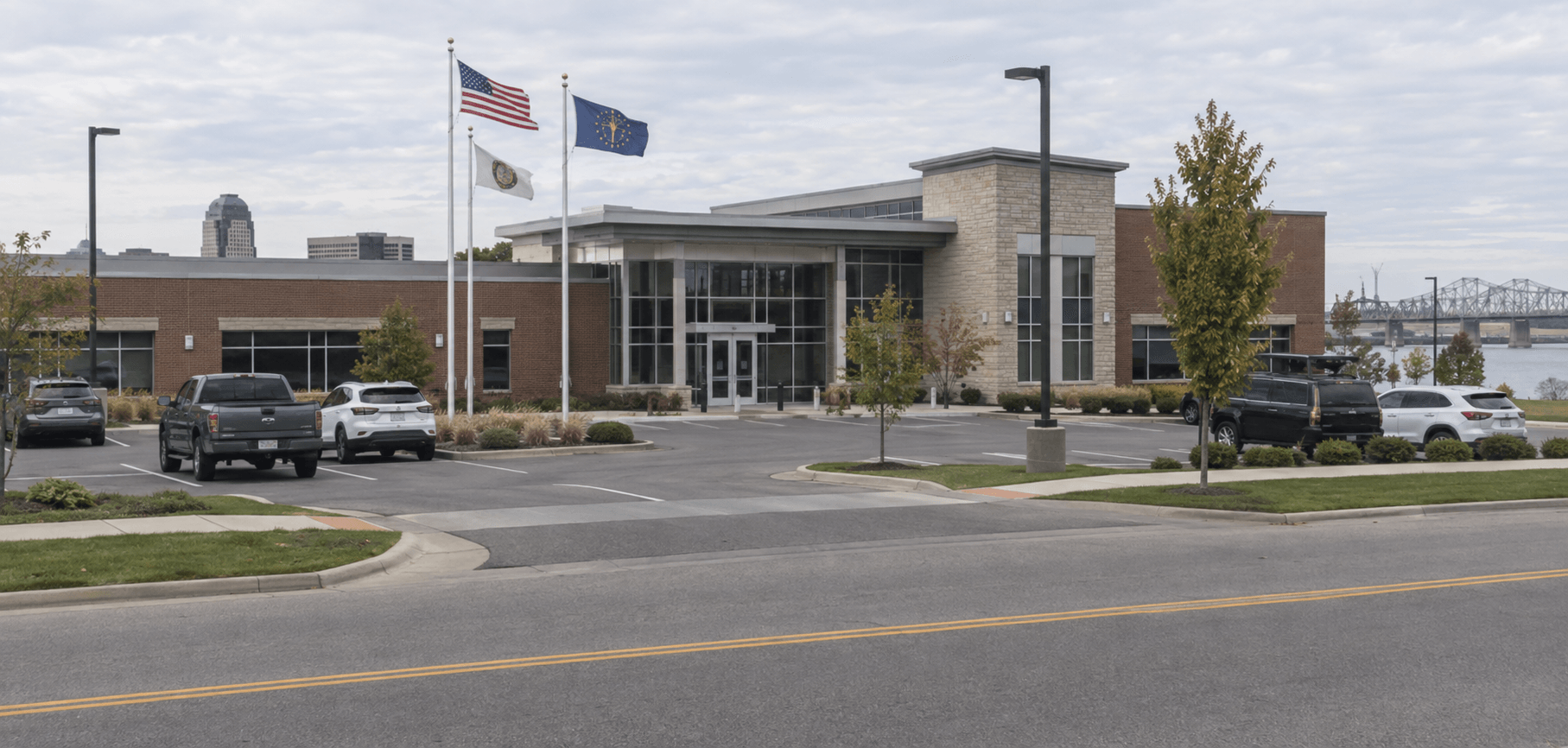 Public safety building exterior representing the ongoing investigation into the E. Illinois Street incident in Evansville.