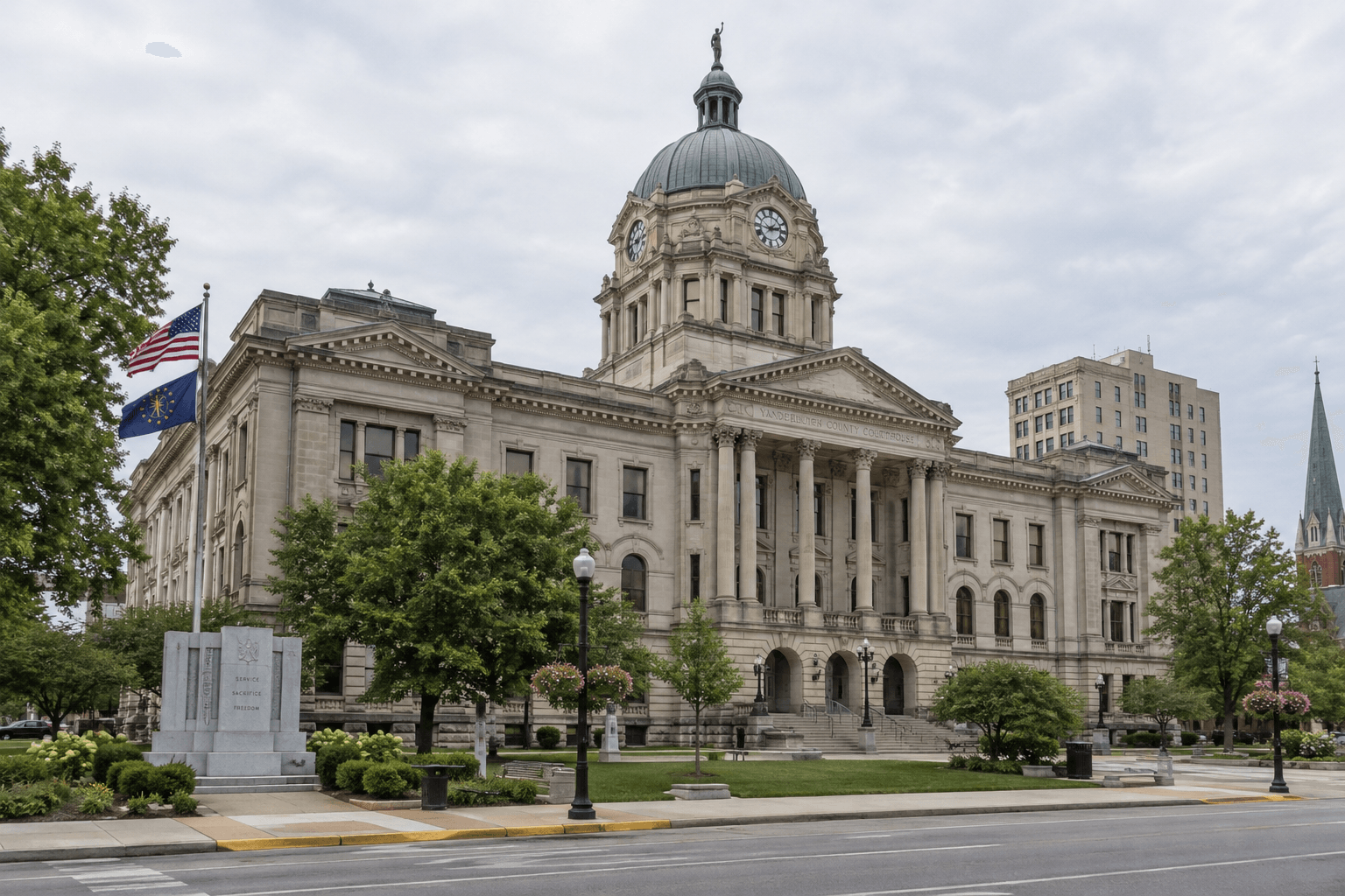 Vanderburgh County courthouse in Evansville, where location and filing rules may matter in an Indiana civil injury claim.