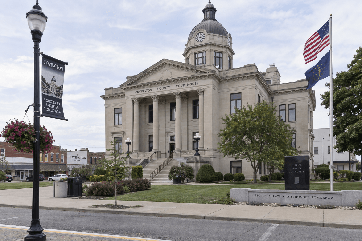 County courthouse exterior in Covington, Indiana, illustrating the local setting and government claim issues connected with the Fountain County case.