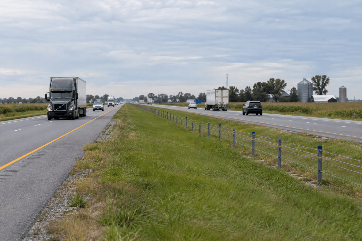 Interstate 65 and its median barrier near Rensselaer, the area of the Jasper County rollover investigation.