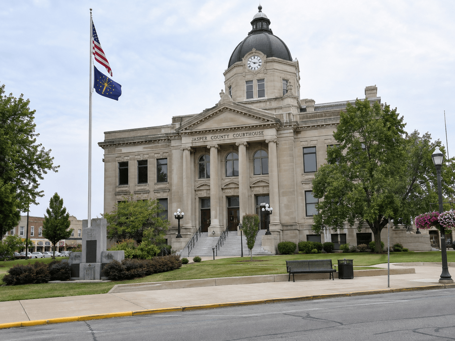 Jasper County Courthouse in Rensselaer, relevant to potential civil proceedings following a fatal local crash.