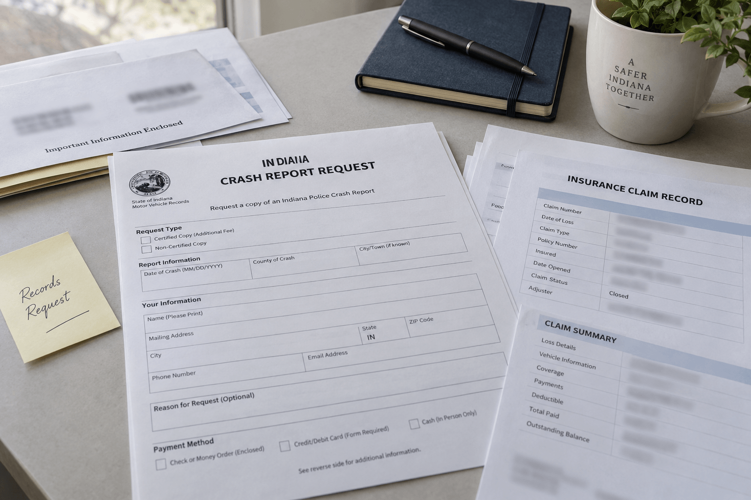 Crash report and insurance records illustrating evidence that may matter after a Carroll County commercial-vehicle collision.