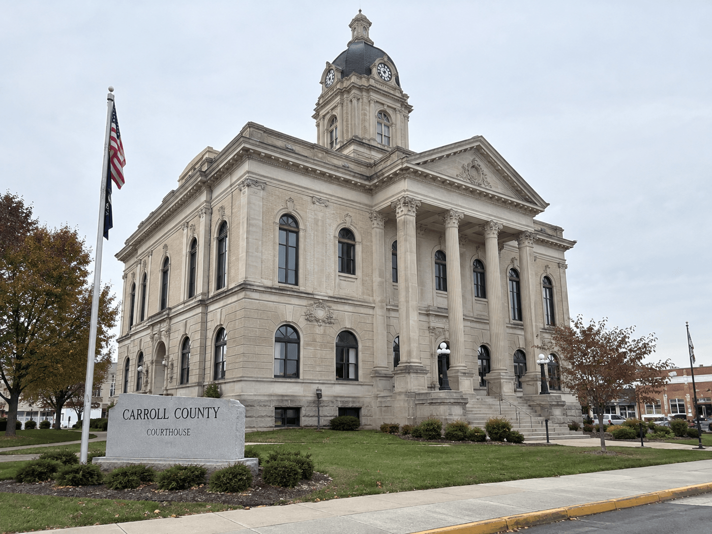 Carroll County courthouse in Delphi, relevant to legal and filing questions after the State Road 218 and State Road 25 crash.