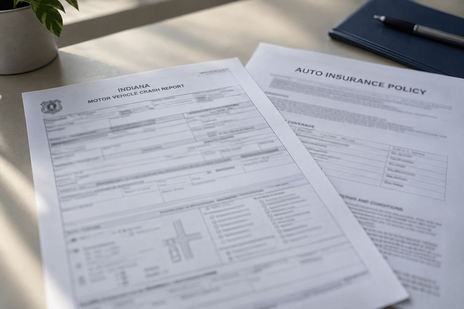 Crash-report and insurance documents relevant to an Indiana bicycle injury claim.