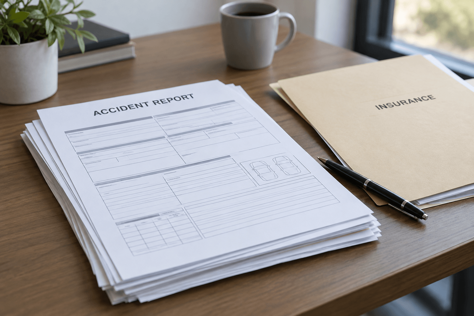 Crash report and insurance documents representing evidence and records that may matter after an Indiana collision.