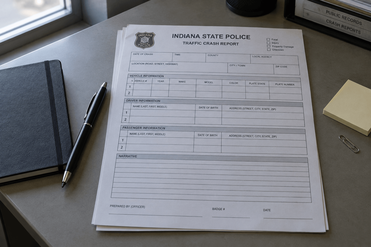 Crash-report paperwork illustrating the records that may be available after the Cross Plains collision in Ripley County.