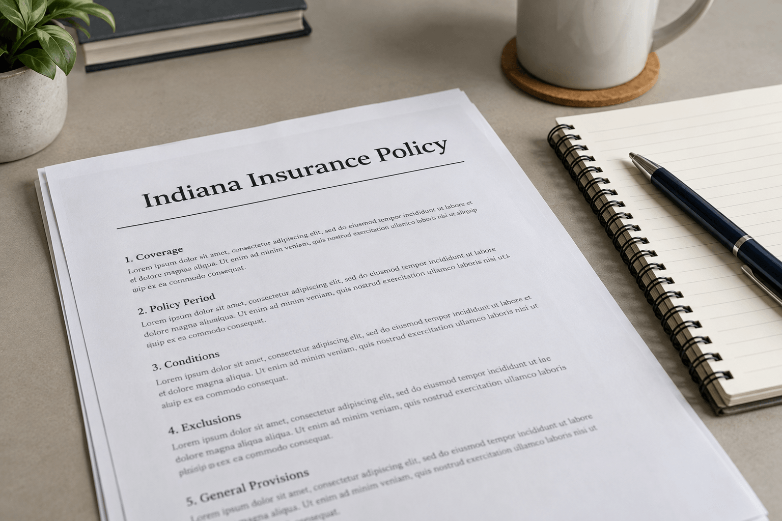 Insurance documents representing coverage and claim questions that may follow a two-vehicle crash in Indiana.