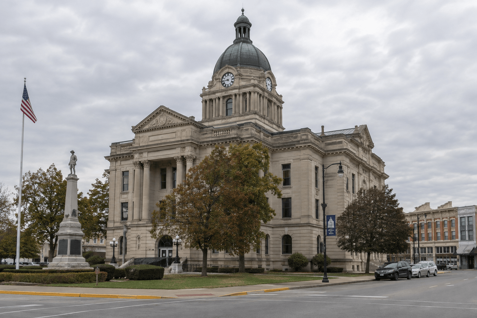 County courthouse setting representing Steuben County, where location, evidence, and Indiana filing rules may affect an injury claim.
