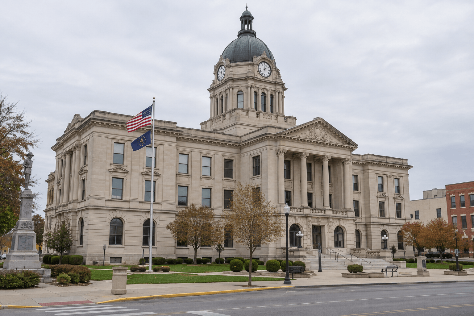 Elkhart County courthouse exterior representing the jury proceedings connected to the County Road 15 fatal crash.