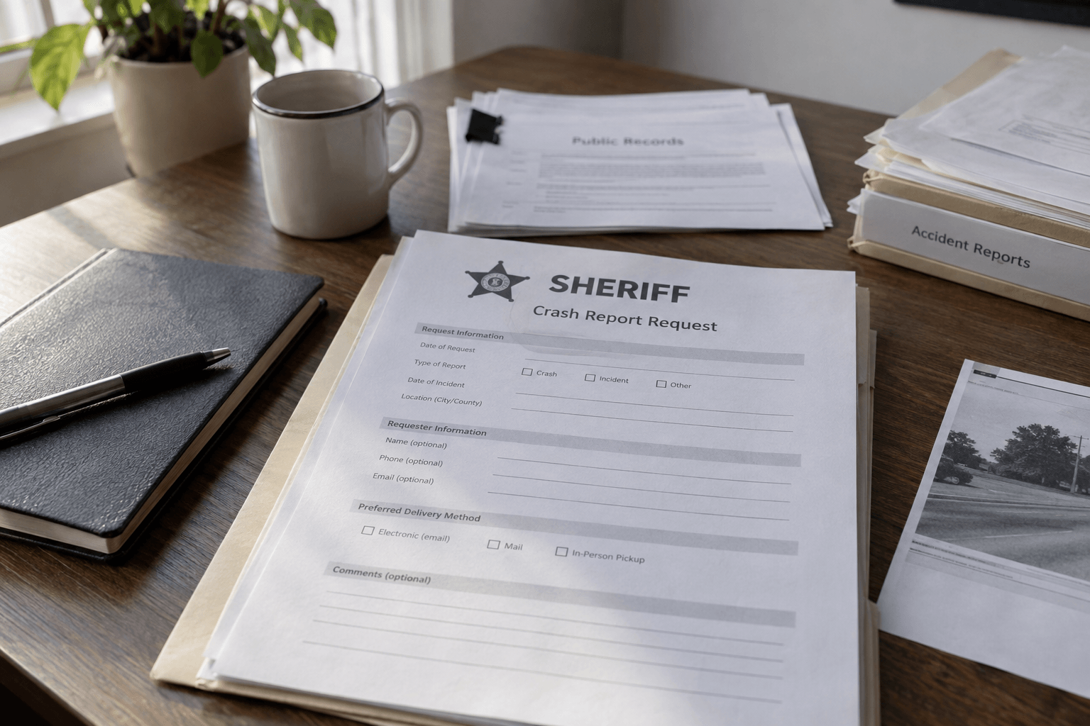 Public-record documents representing a request for the Boone County crash report after the Middle Jamestown Road incident.