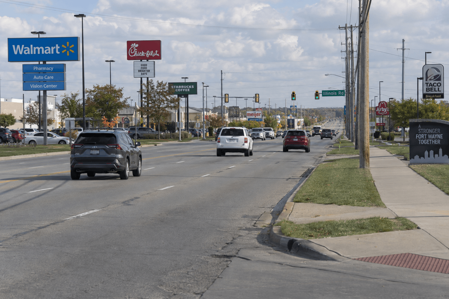Roadway setting in northeast Fort Wayne near the reported Stellhorn Road multi-vehicle crash.
