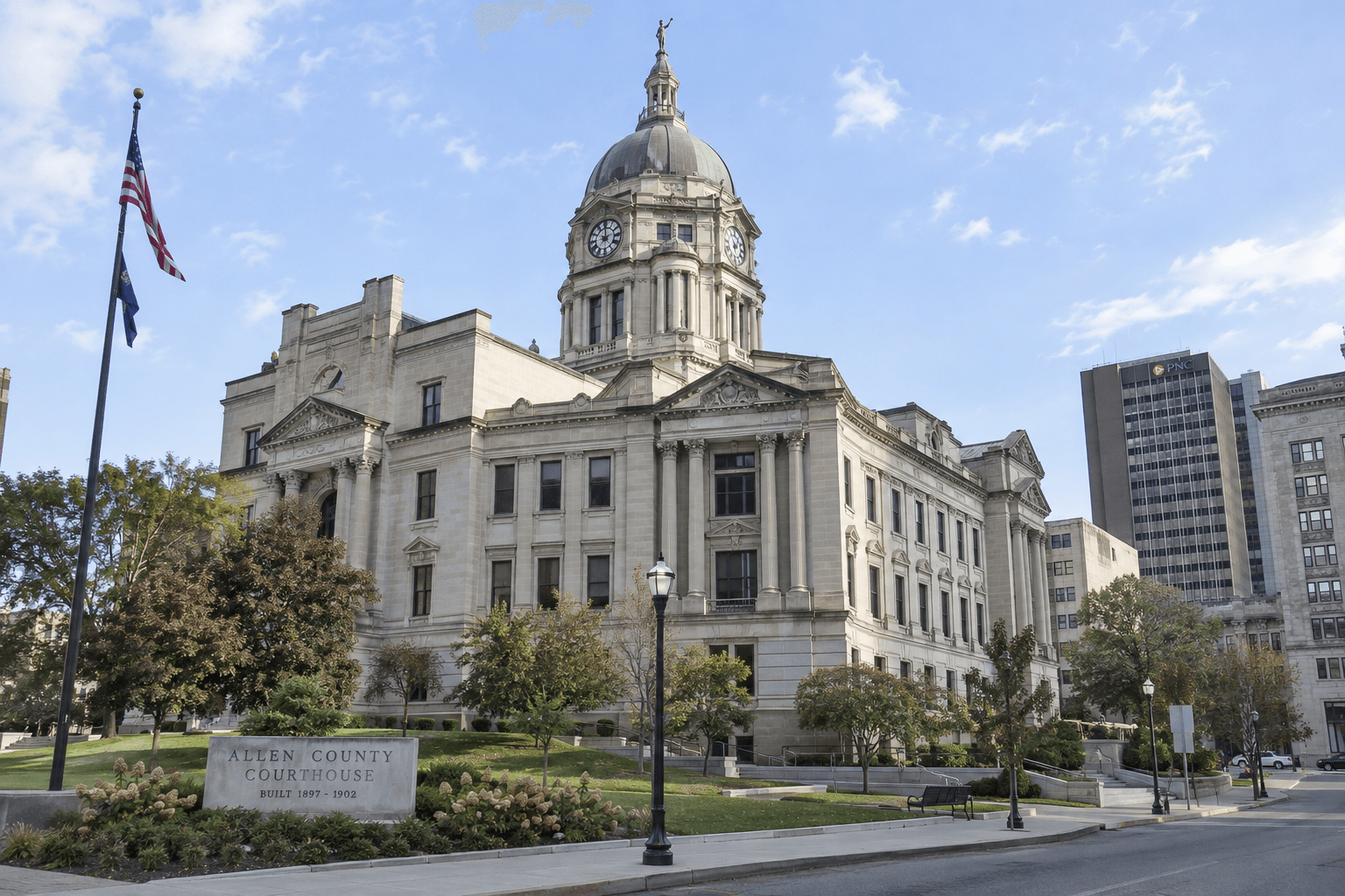 Allen County Courthouse in Fort Wayne, relevant to legal proceedings that may follow an Allen County injury crash.