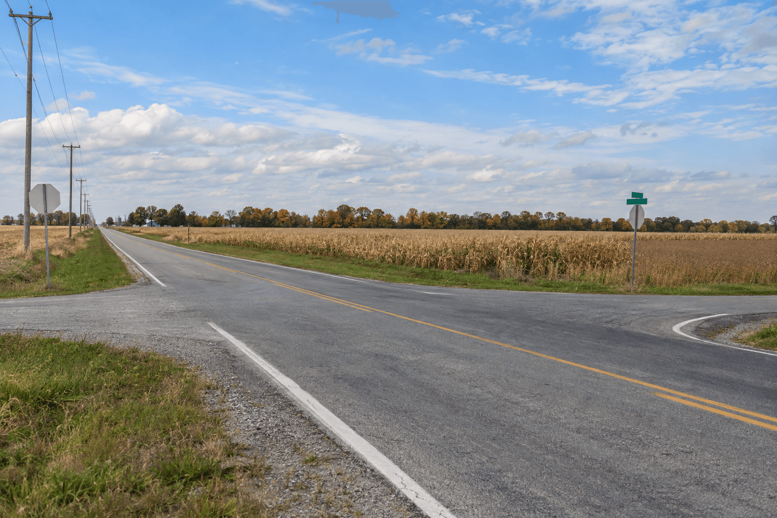 Rural Pulaski County intersection representing the site of the grain semi crash east of Star City.