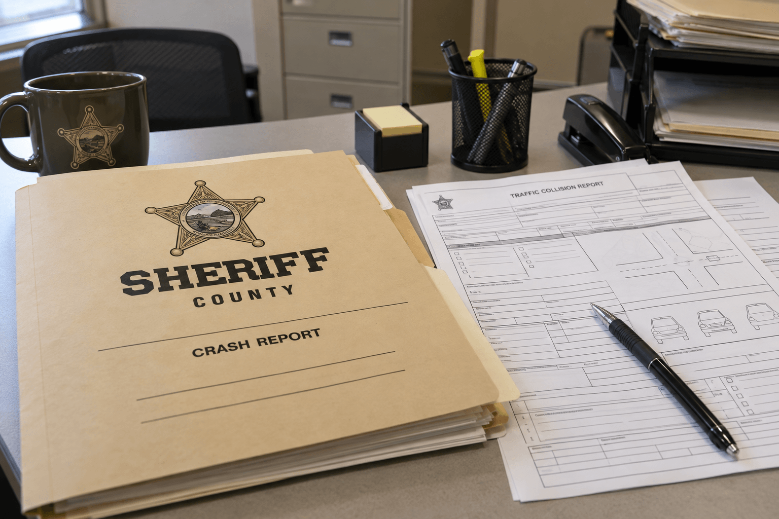 Crash-report paperwork representing the Pulaski County Sheriff's Department's preliminary investigation of the semi collision.