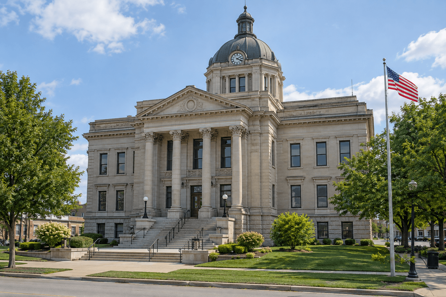 Indiana county courthouse exterior representing the legal process that may follow a Kosciusko County injury crash.