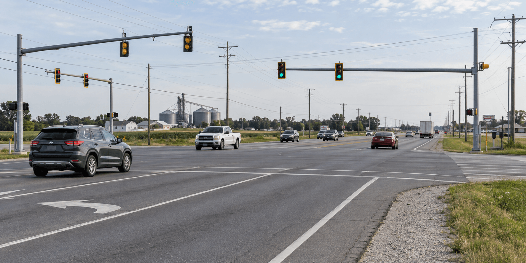 Signalized highway intersection in Huntington County representing the location of the U.S. 24 rear-end crash investigation.