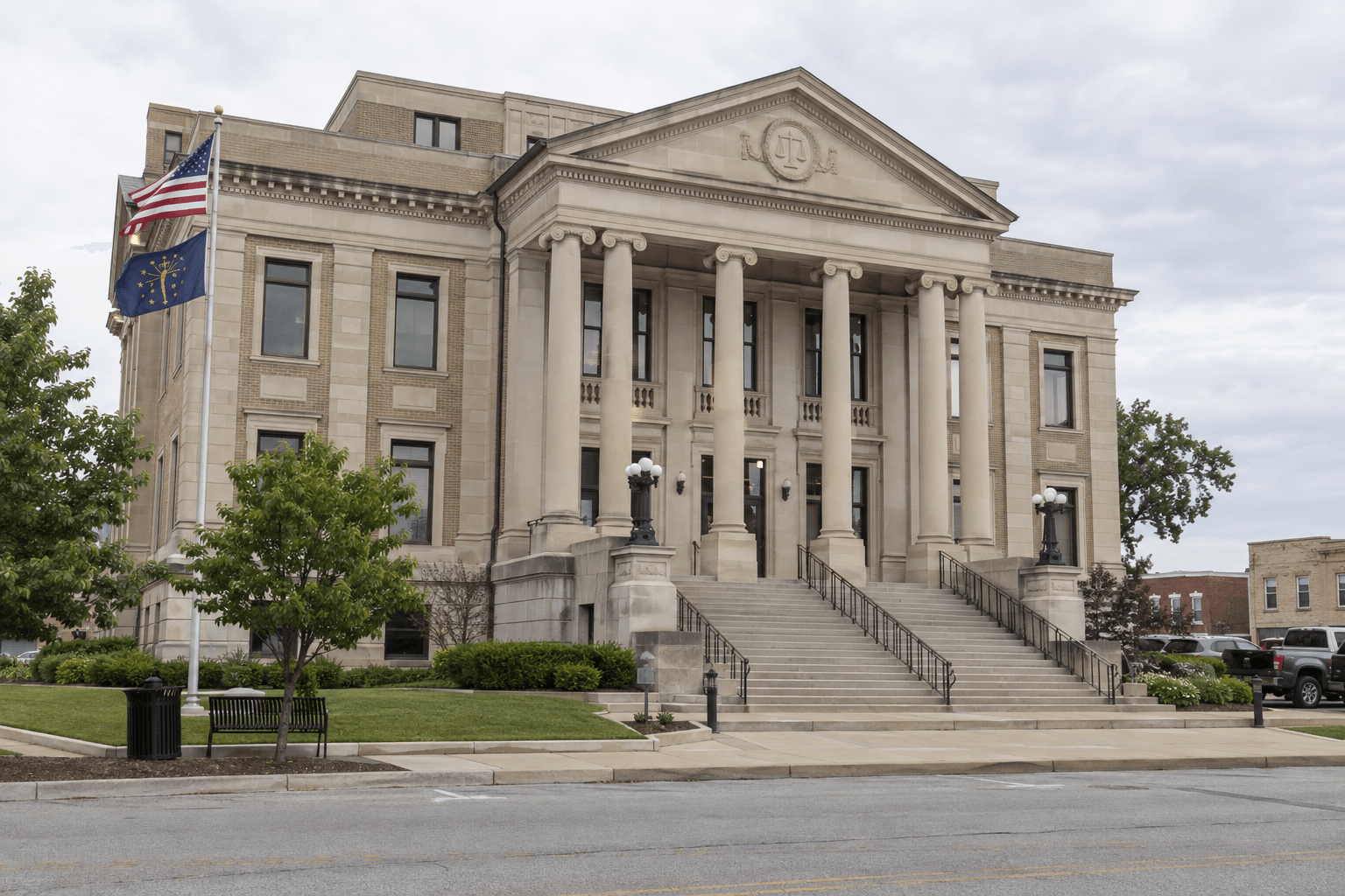 Indiana county courthouse exterior representing legal issues after a Warsaw rear-end crash.