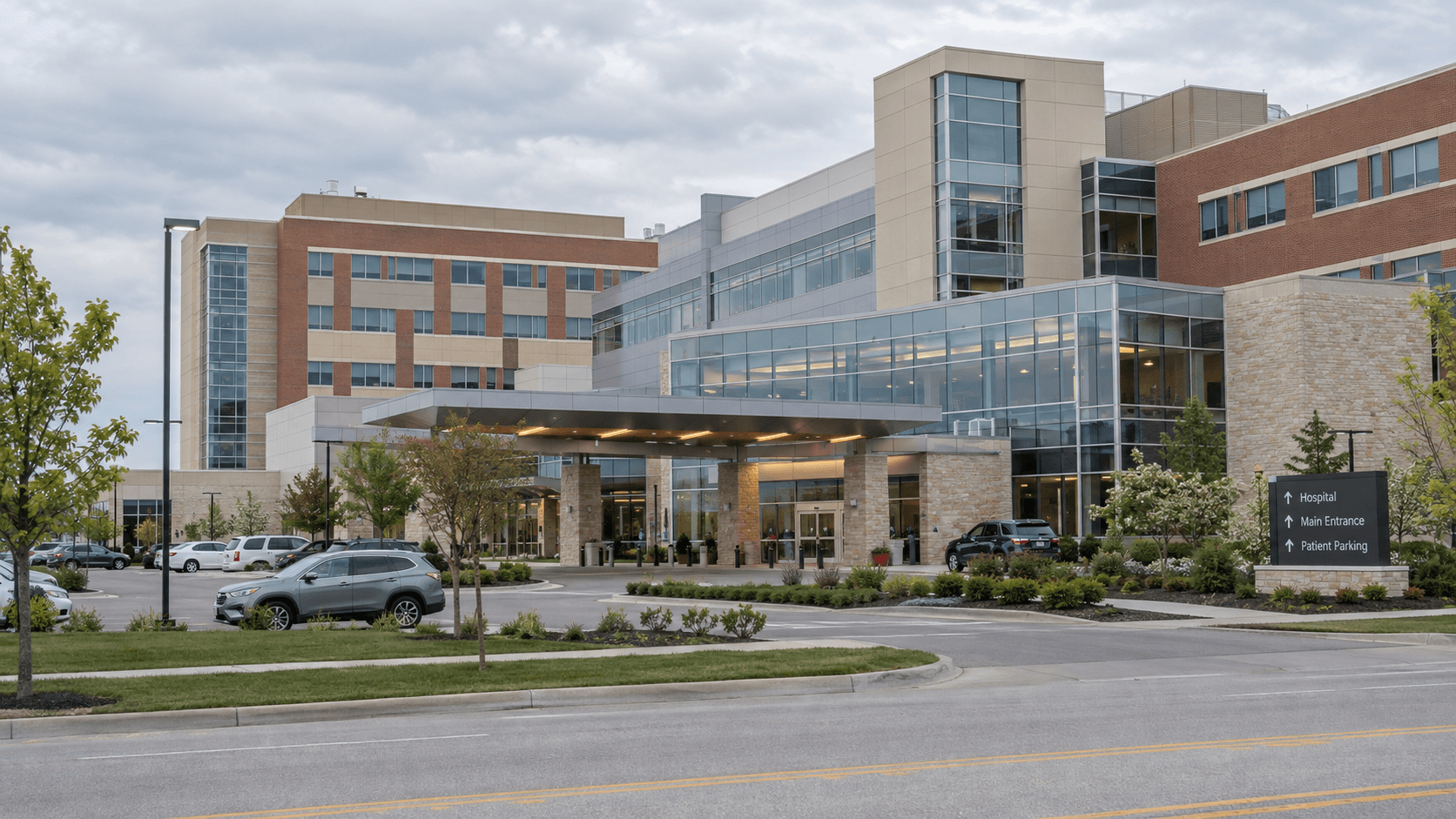 Indiana hospital exterior, relevant to the driver taken to a hospital after the Ripley County crash.