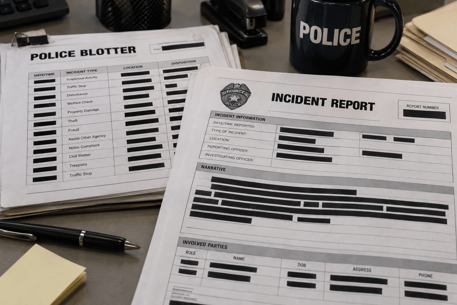 Public-record and report-number paperwork illustrating documentation after a reported dog bite in Decatur County.