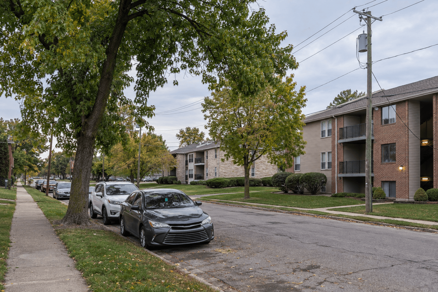 Residential street near an Indianapolis apartment complex, providing location context for the Renn Lane shooting investigation.