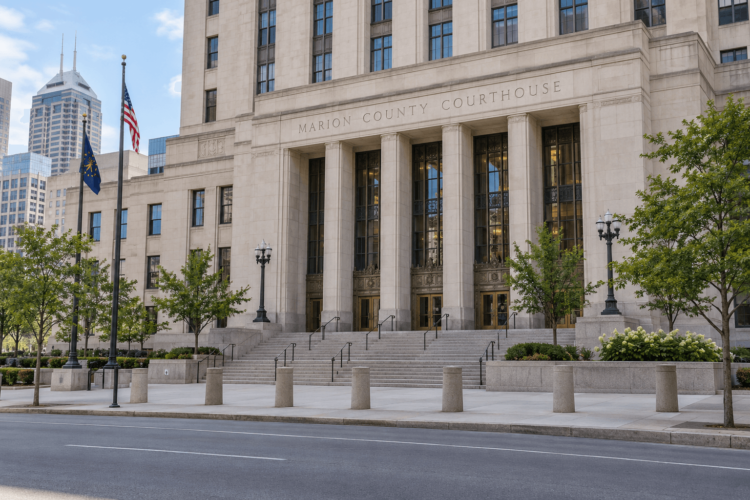 Marion County courthouse setting in Indianapolis, relevant to separate criminal and potential civil proceedings after a fatal shooting.