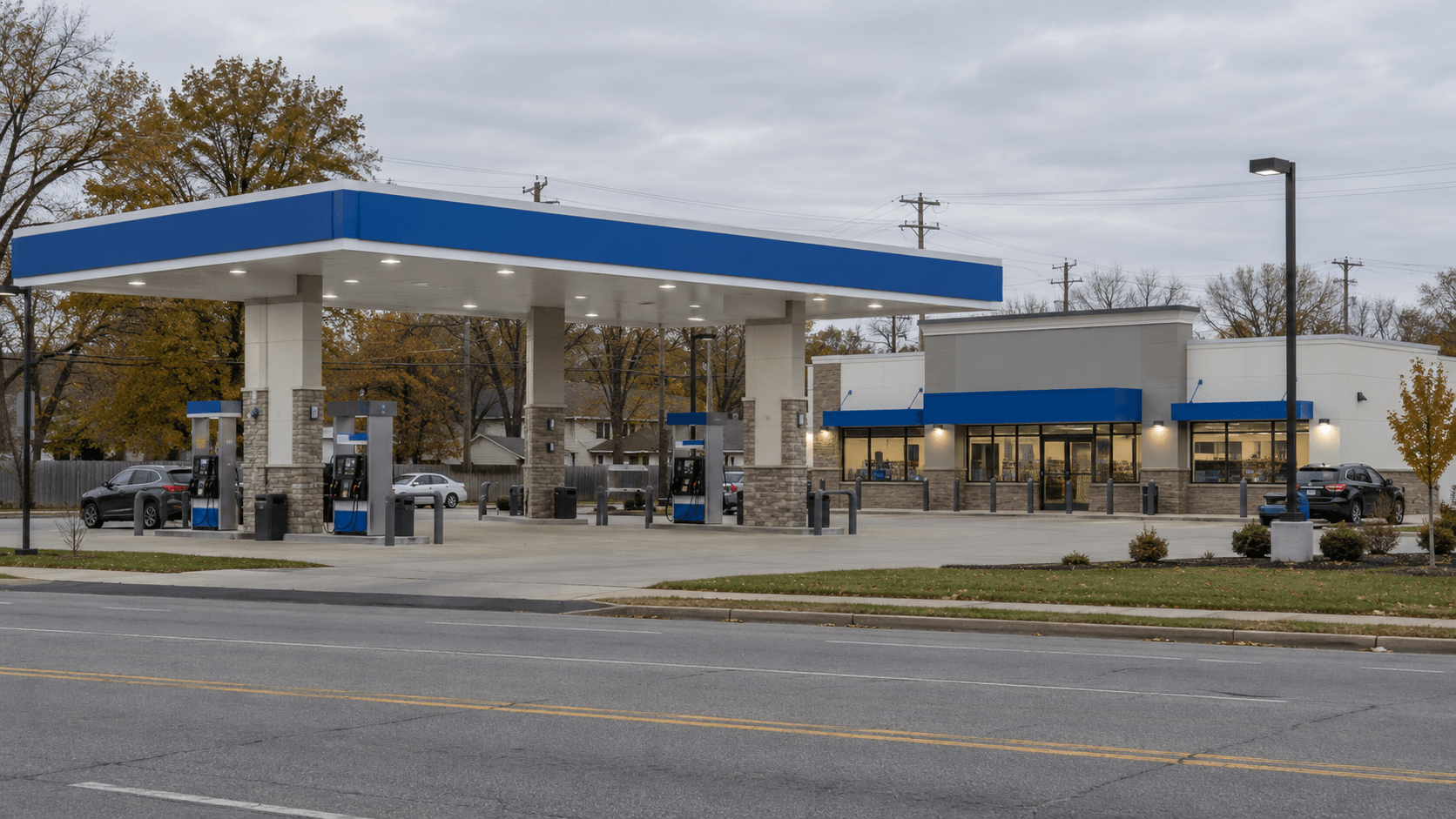 Gas station streetscape near East 38th Street and North Oxford Avenue in Indianapolis, the reported location of the fatal shooting.