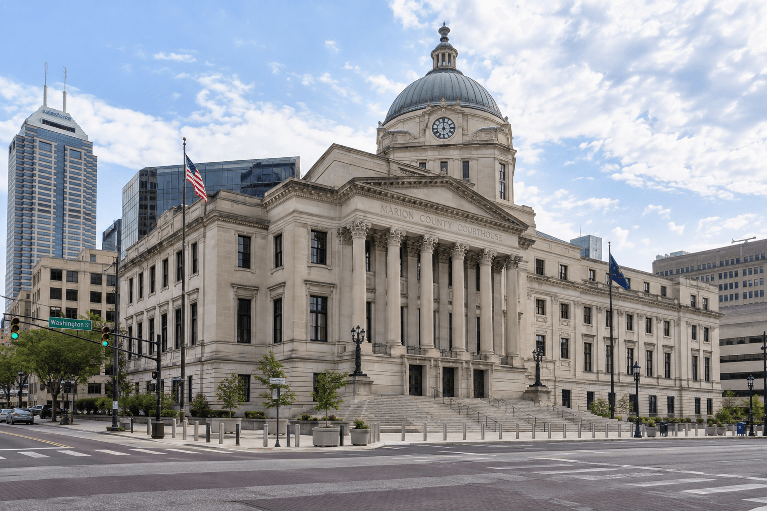 Marion County courthouse in Indianapolis, representing the county where a related Indiana civil case could be filed.